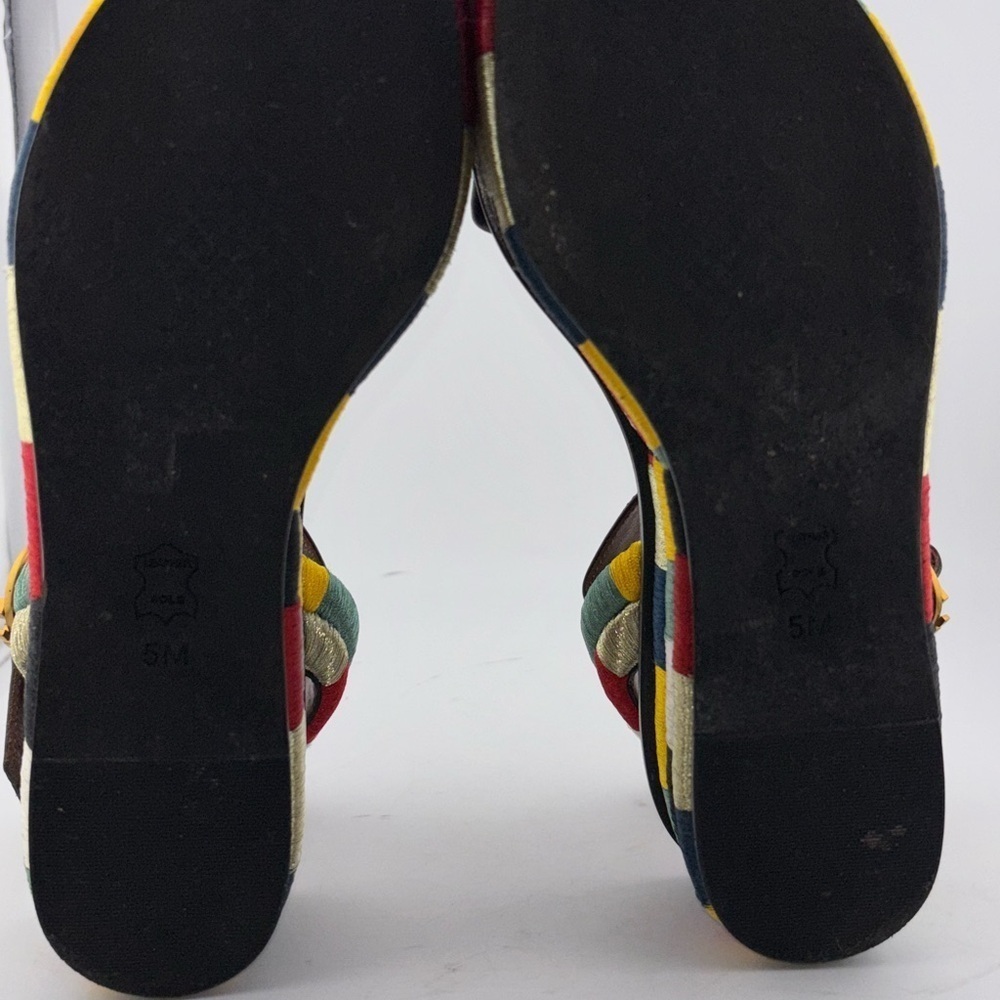 Tory Burch Leather Camilla Embroidered Platform Ankle Strap Sandals Size 5​​​​​ - Picture 8 of 16